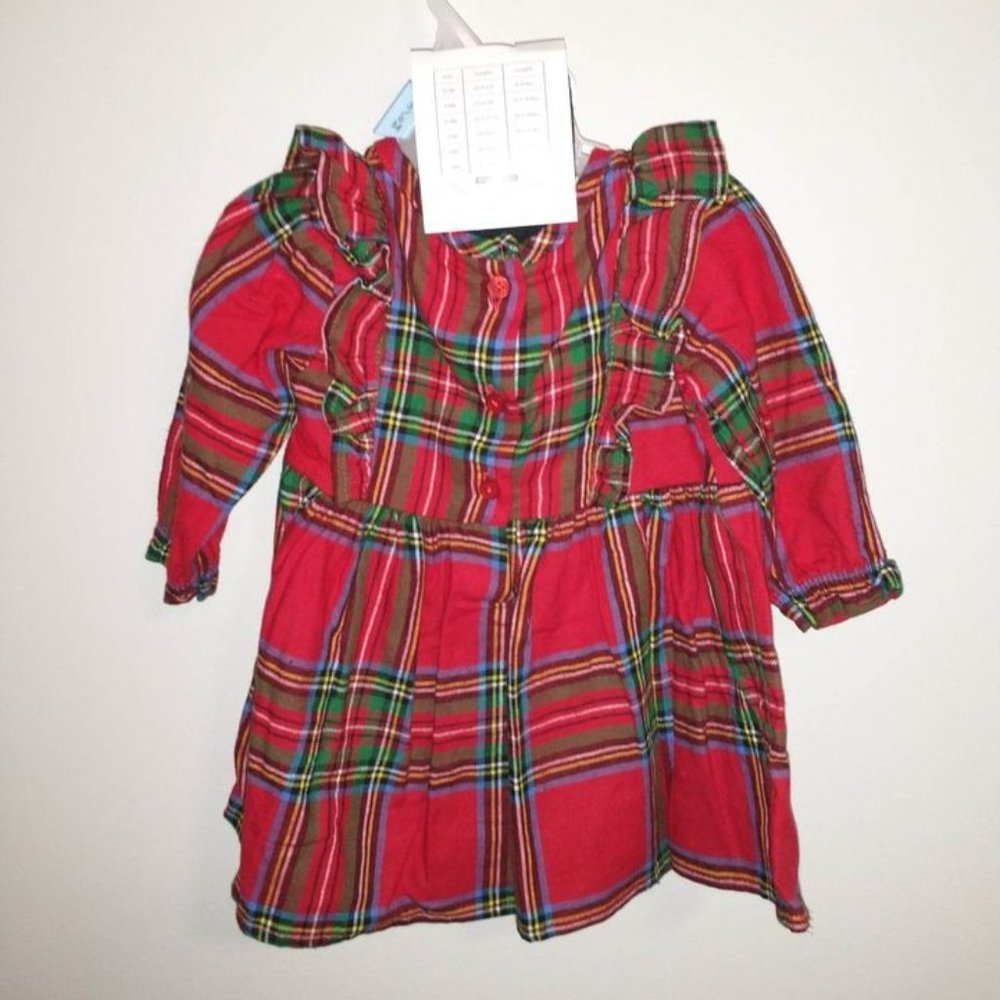 WONDER NATION baby girl dress w/black tights red plaid dress 3/6 month K-012